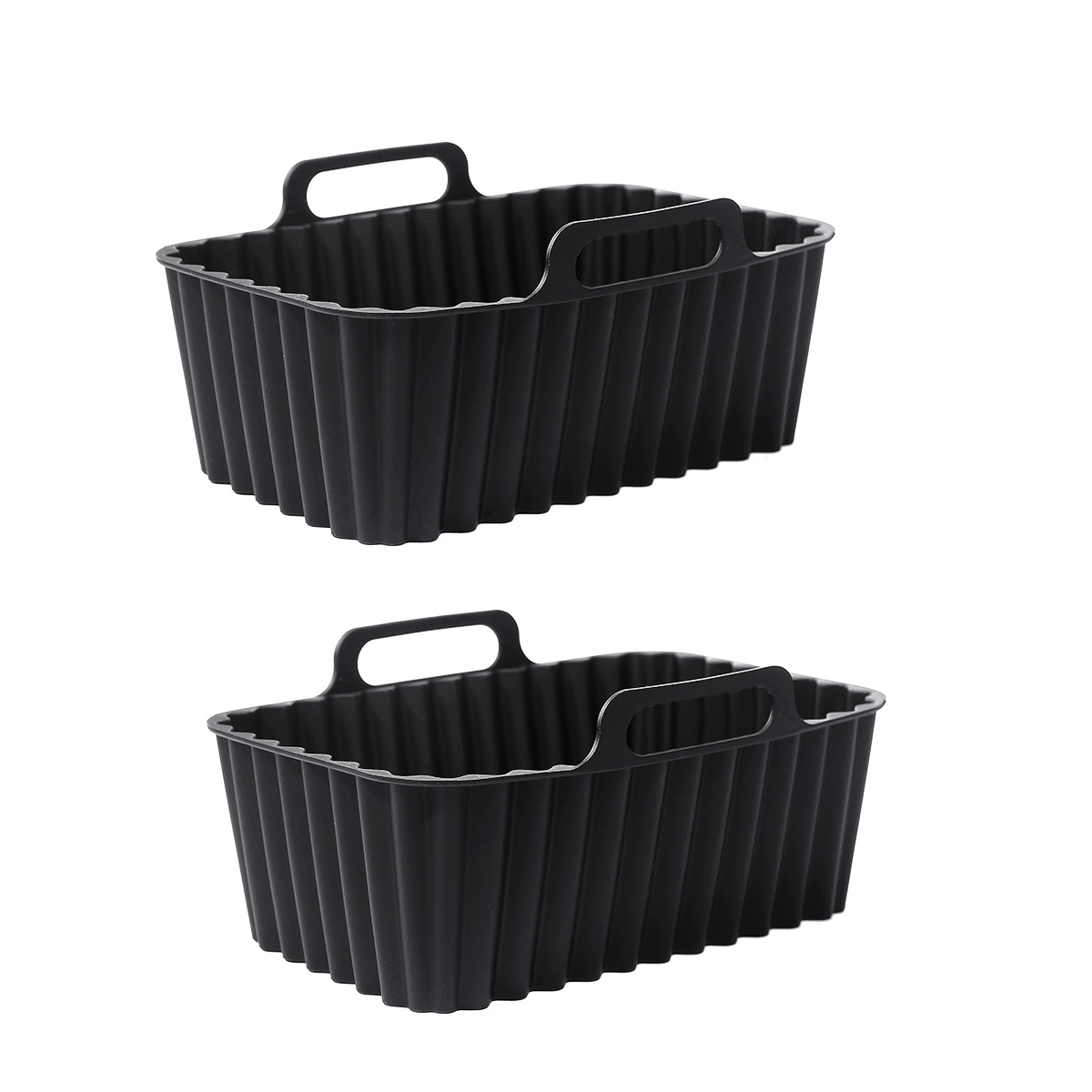 4-Piece Set Silicone Pot Basket with Handles, Brush, Tongs for Air Fryer Liner (6.3 in, Gray)
