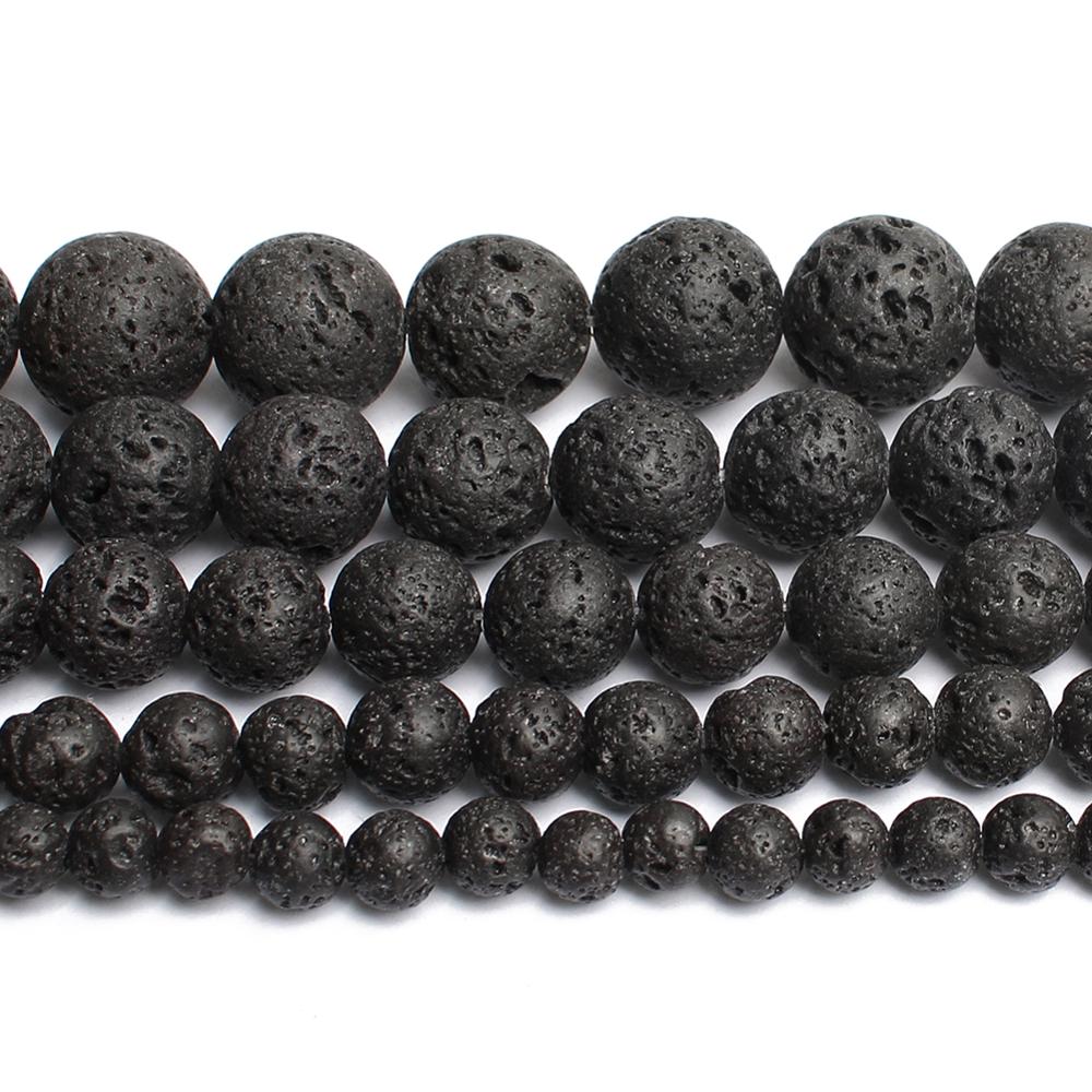4-10mm Natural Black Volcanic Lava Stone Round Beads 15 Pick Size For  Jewelry Making Diy Bracelet Accessories