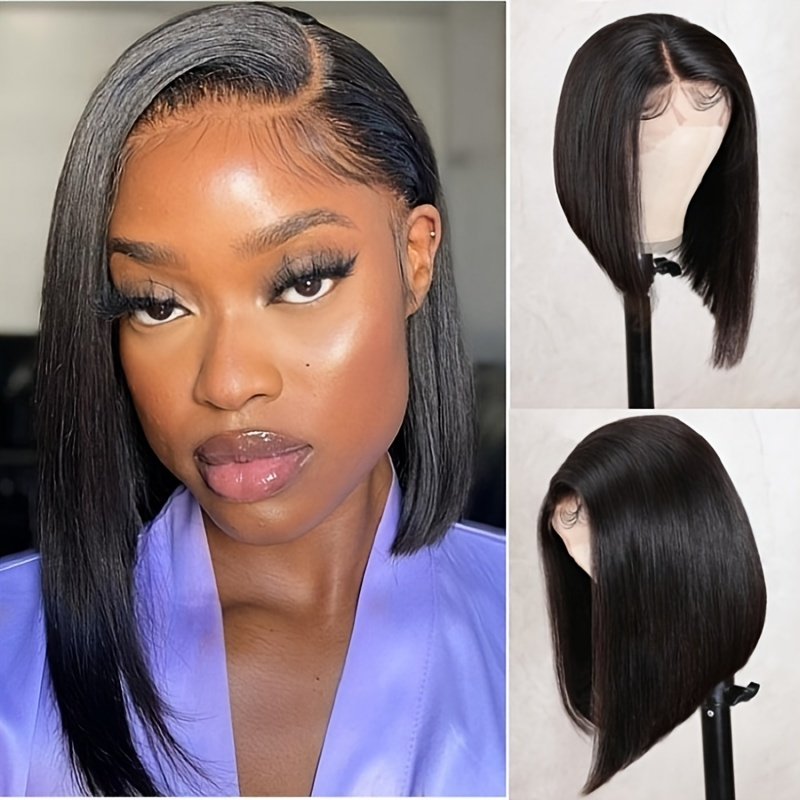 13*4 Lace Front Wig Real Hair Straight Bob Wig Real Hair With Elastic ...