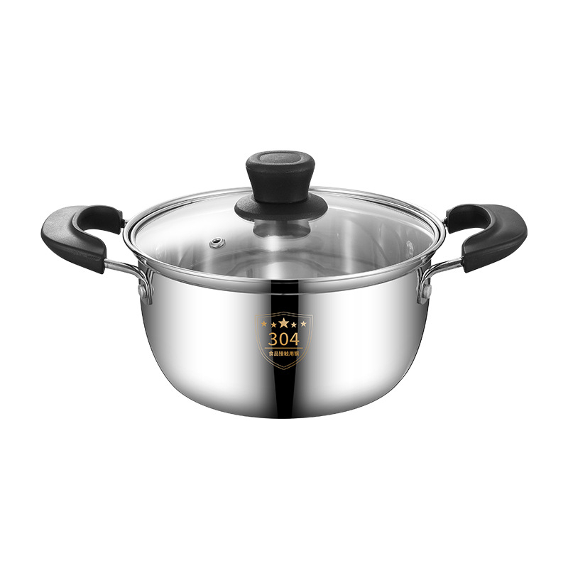 1Pc Small Soup Pot with cover Stainless Steel Two-ears Cookware