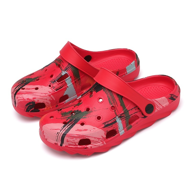 Women's Graffiti Printed Beach Shoes, Breathable Hollow Holes Clogs, Lightweight Round Toe Shoes