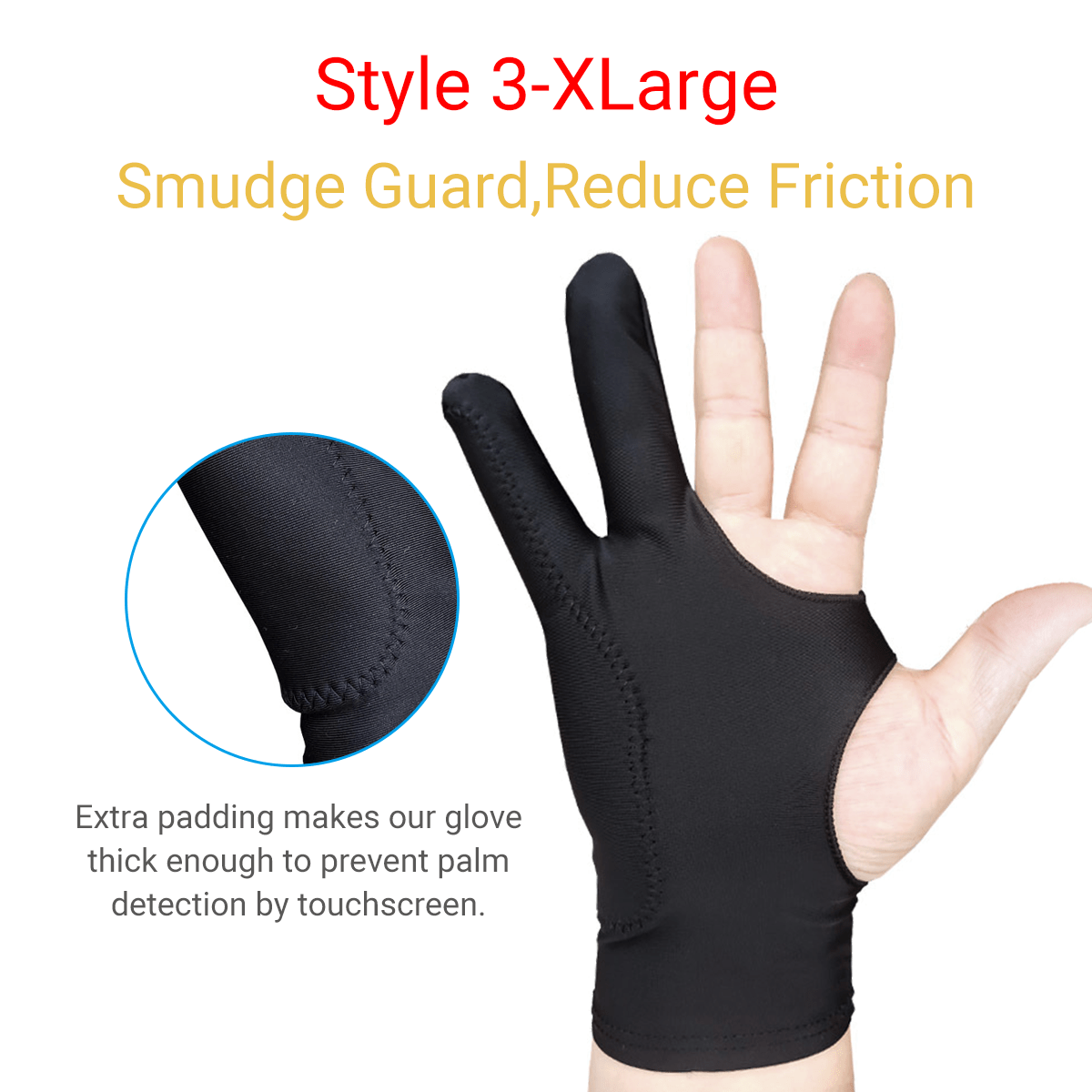 Black Two Finger Drawing Glove Palm Rejection Glove for Paper