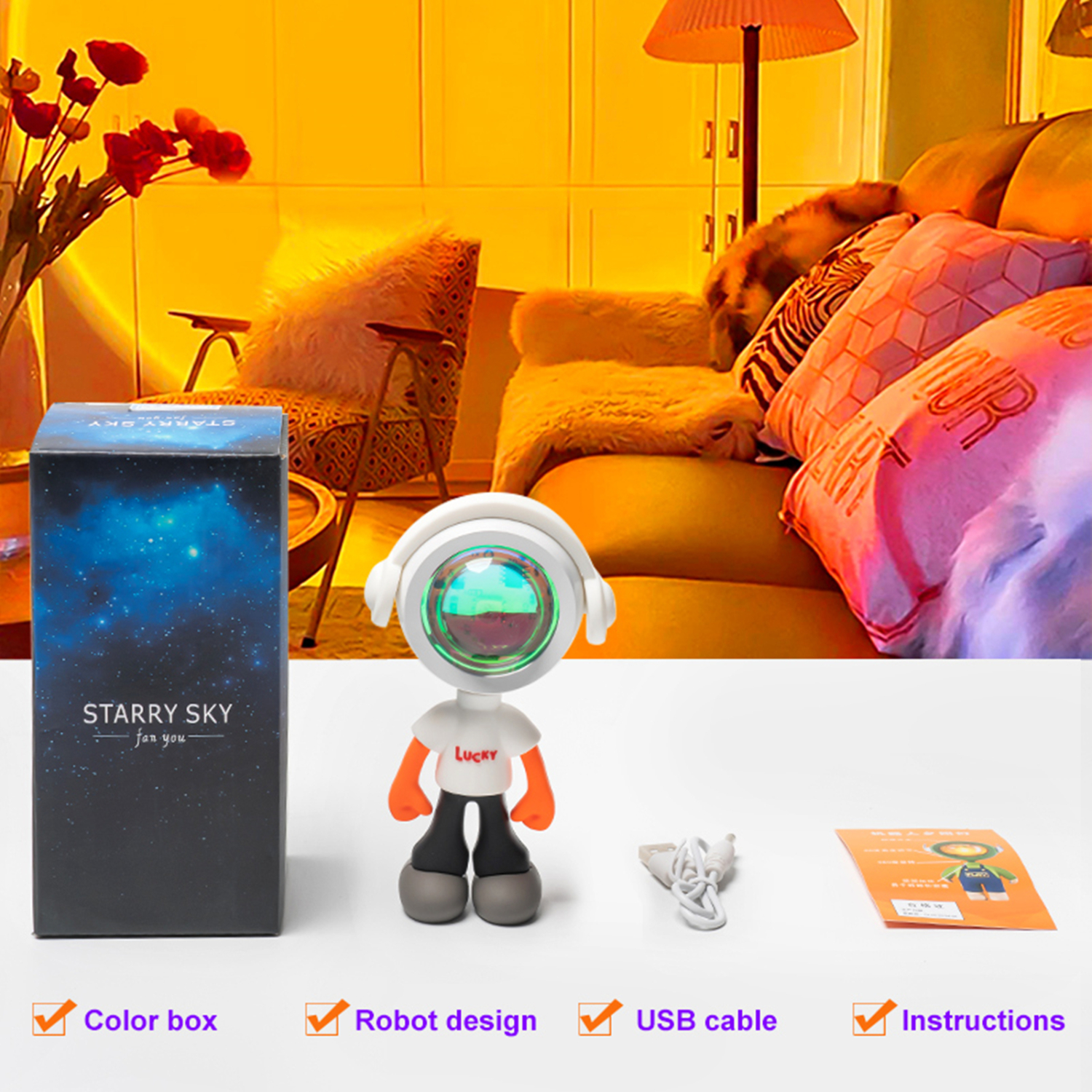 unbrand astronauta romántico Robot Lámpara de puesta de sol Proyector Multi Color luces de puesta de sol para dormitorio transmisión en Vivo fiesta