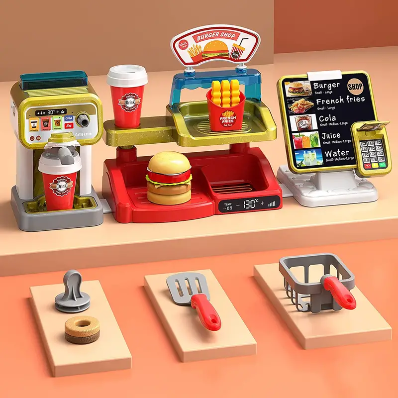 Kitchen Playset Coffee Maker Burger Shop Touch Screen - Temu