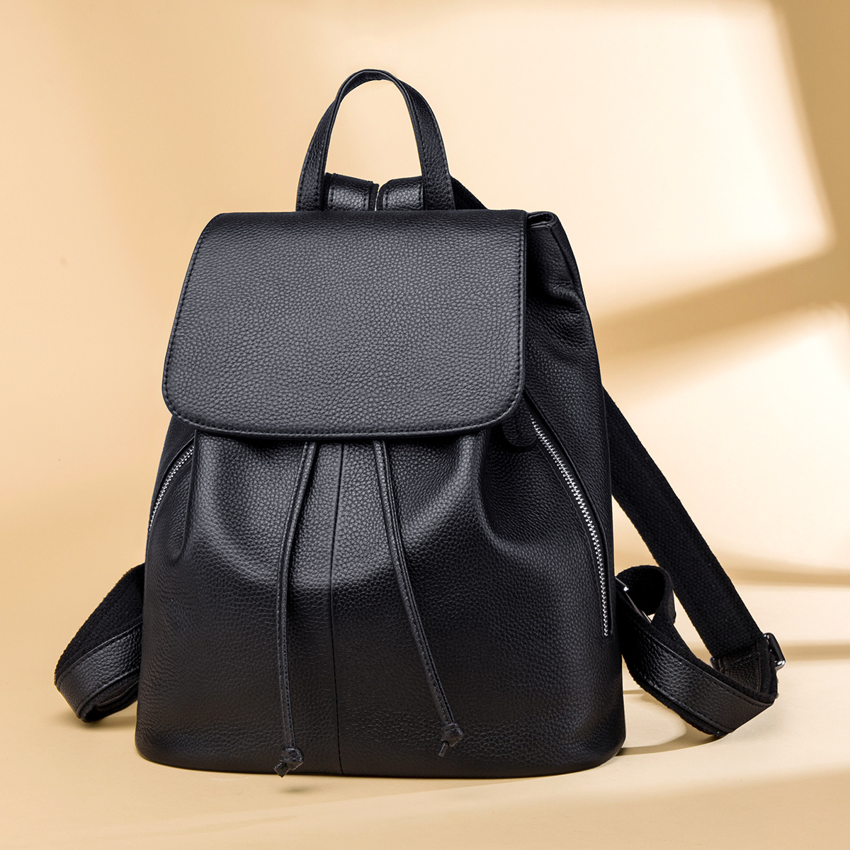 Leather Backpack Leather Shoulder Bag Drawstring Bag 