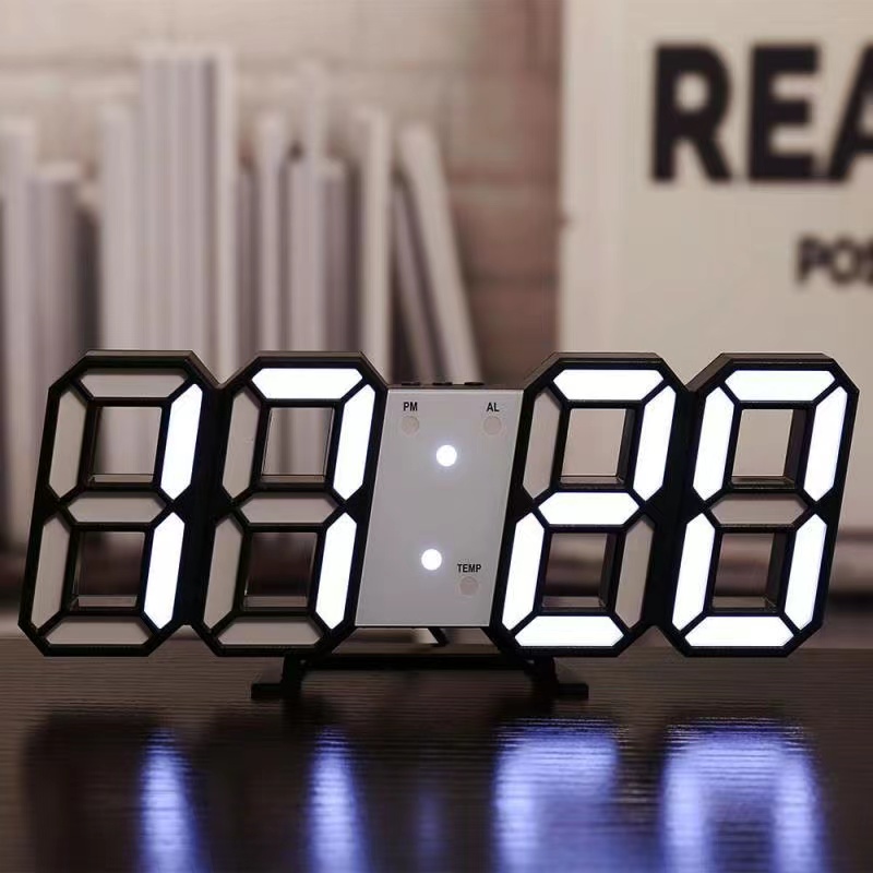 Uhr Elektrische Nachtuhr LED-Bildschirm Schlafzimmer Gebogen Dimmbare  Spiegeluhr Große Anzahl Tisch