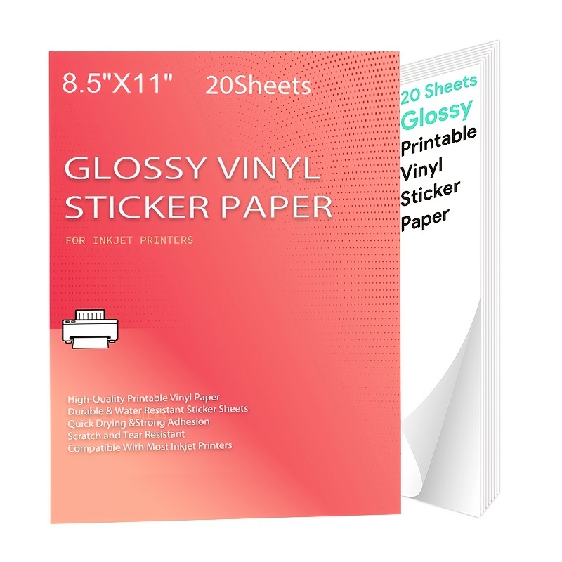 50 Sheets Glossy Pearl White Printable Vinyl Sticker Paper 8.5x11 inch Dries Quickly Waterproof Sticker Paper for Inkjet/Laser Printer