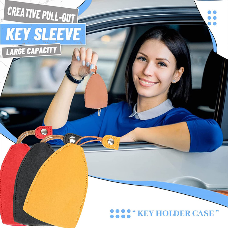 Pull Out Keychain Key Sleeve Cartoon Animal Pu Leather Protective