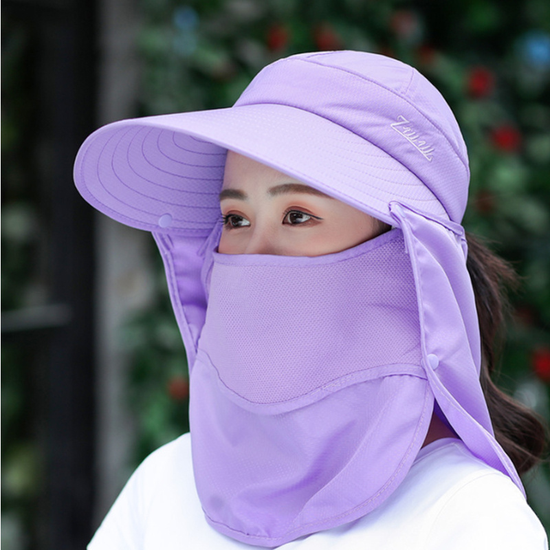 Women Wide Brim Sun UV Protection Sunhat with Removable Face Neck Flap  Foldable Ponytail Fishing Hat