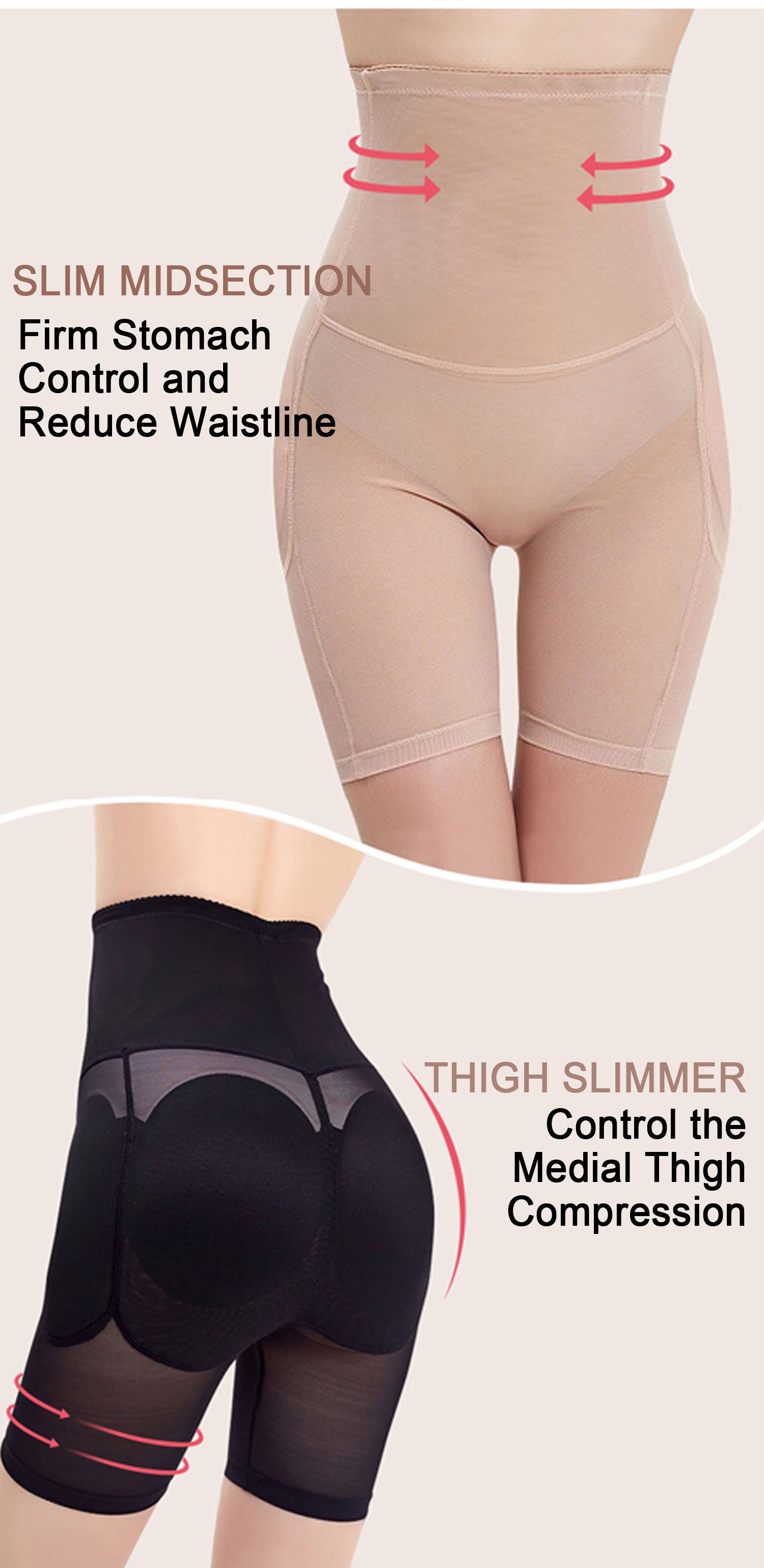 High Waisted Padded Silicone Padded Shapewear Boxer For Women