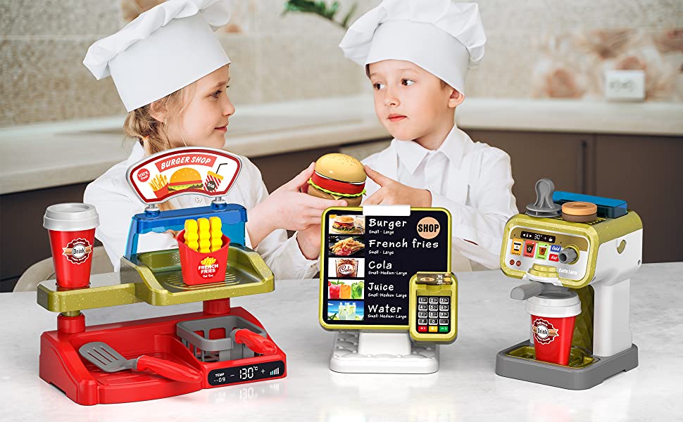 Kitchen Playset Coffee Maker Burger Shop Touch Screen - Temu