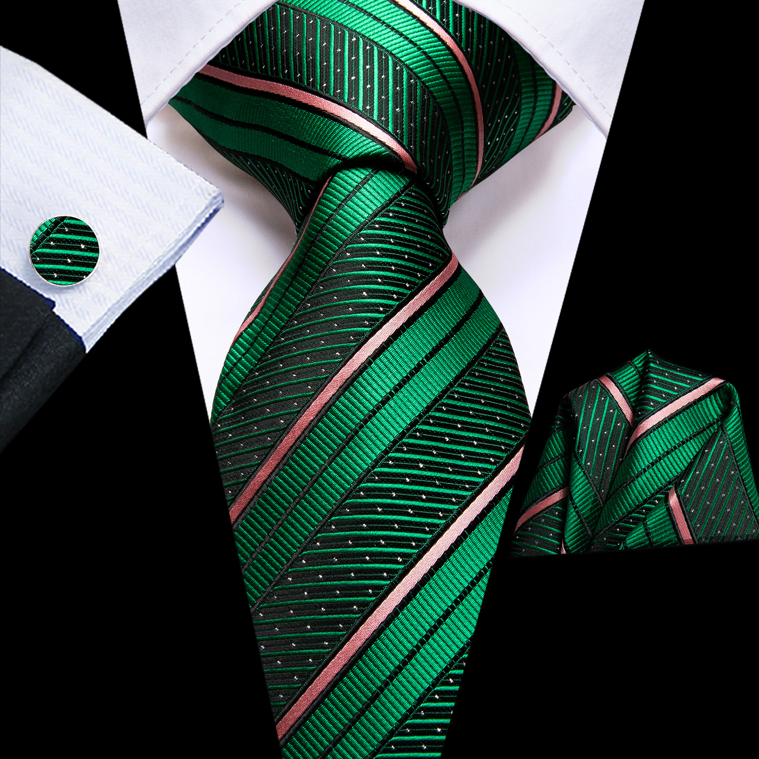 Striped Necktie Set With Cufflink for Party Wedding