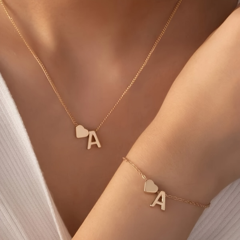 

Love 26 Letters Pendant Necklace & Chain Bracelet Elegant Jewelry Set For Women Birthday Gift Personality Jewelry Kit