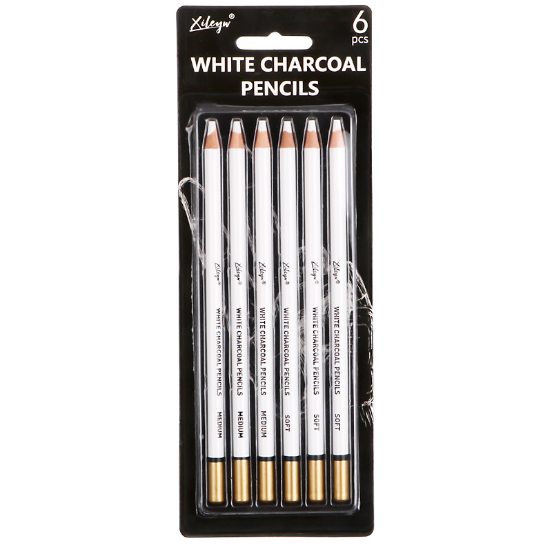 Eujgoov 6 Pcs White Charcoal Pencils Set White Chalk Pencils Soft