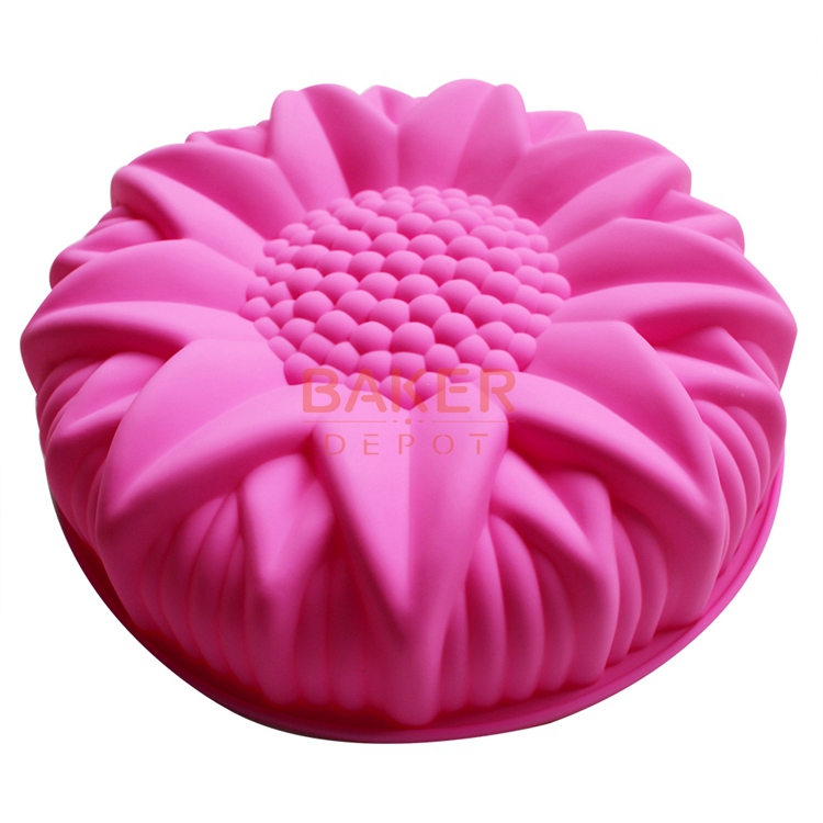 BAKER DEPOT 3 Pack Silicone Flower Shaped Cake Mould 9 Inch Large Round  Sunflower Rose Bread