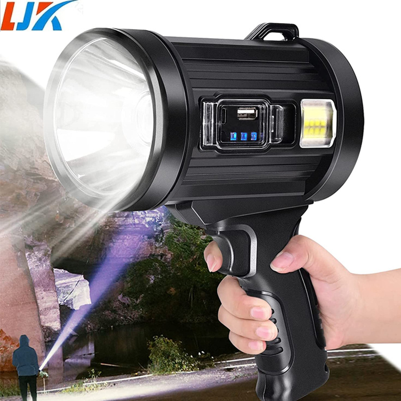 Rechargeable Handheld Spotlight With Solar Panel - Perfect For Hunting,  Camping, And Boating