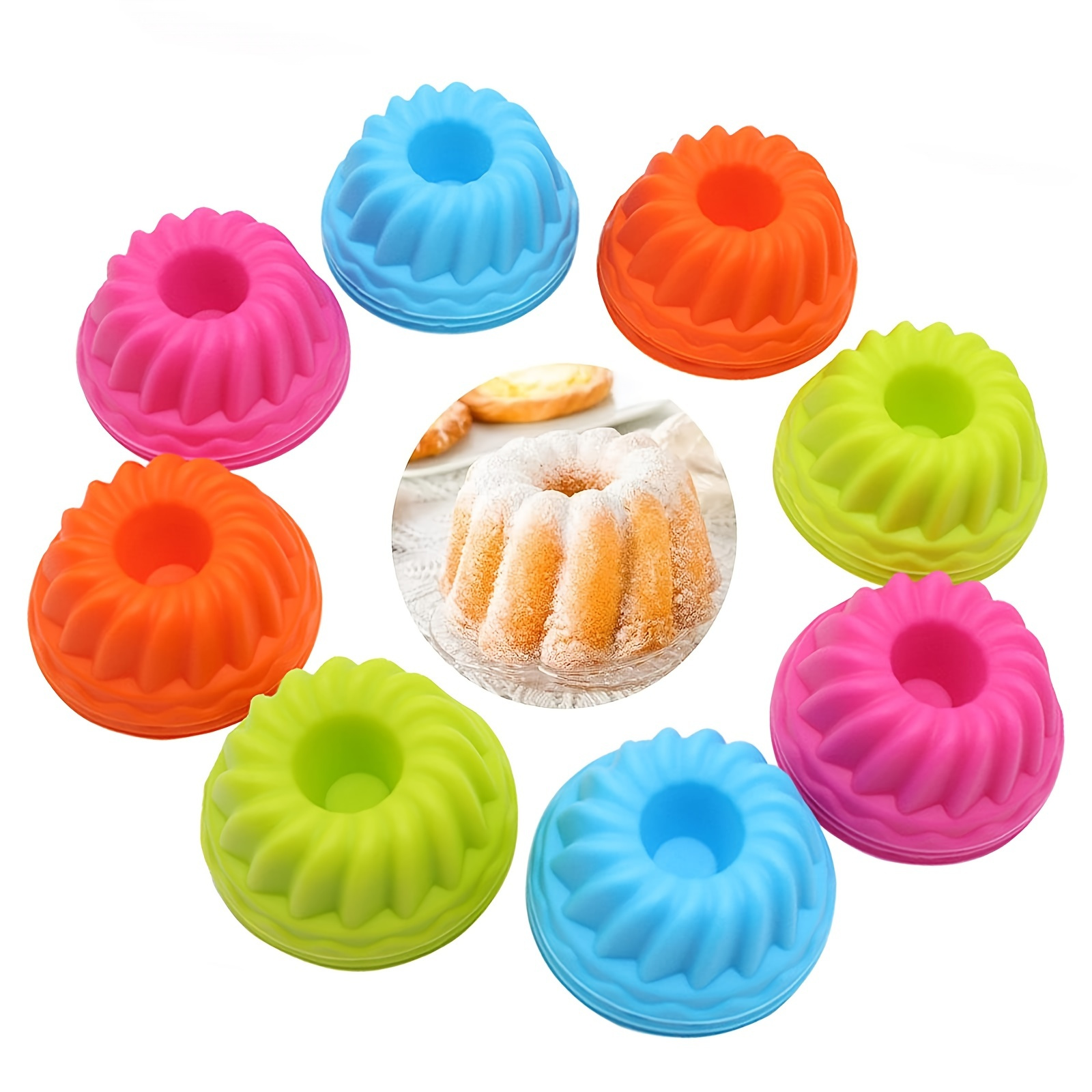 

12pcs Pack Of 12 2.5"x1.6"x1" Silicone Baking Cups, Mini Silicone Baking Cake Molds, Nonstick Cupcake Liners, Bpa Free Fancy Dessert Trays - Jelly & Muffins