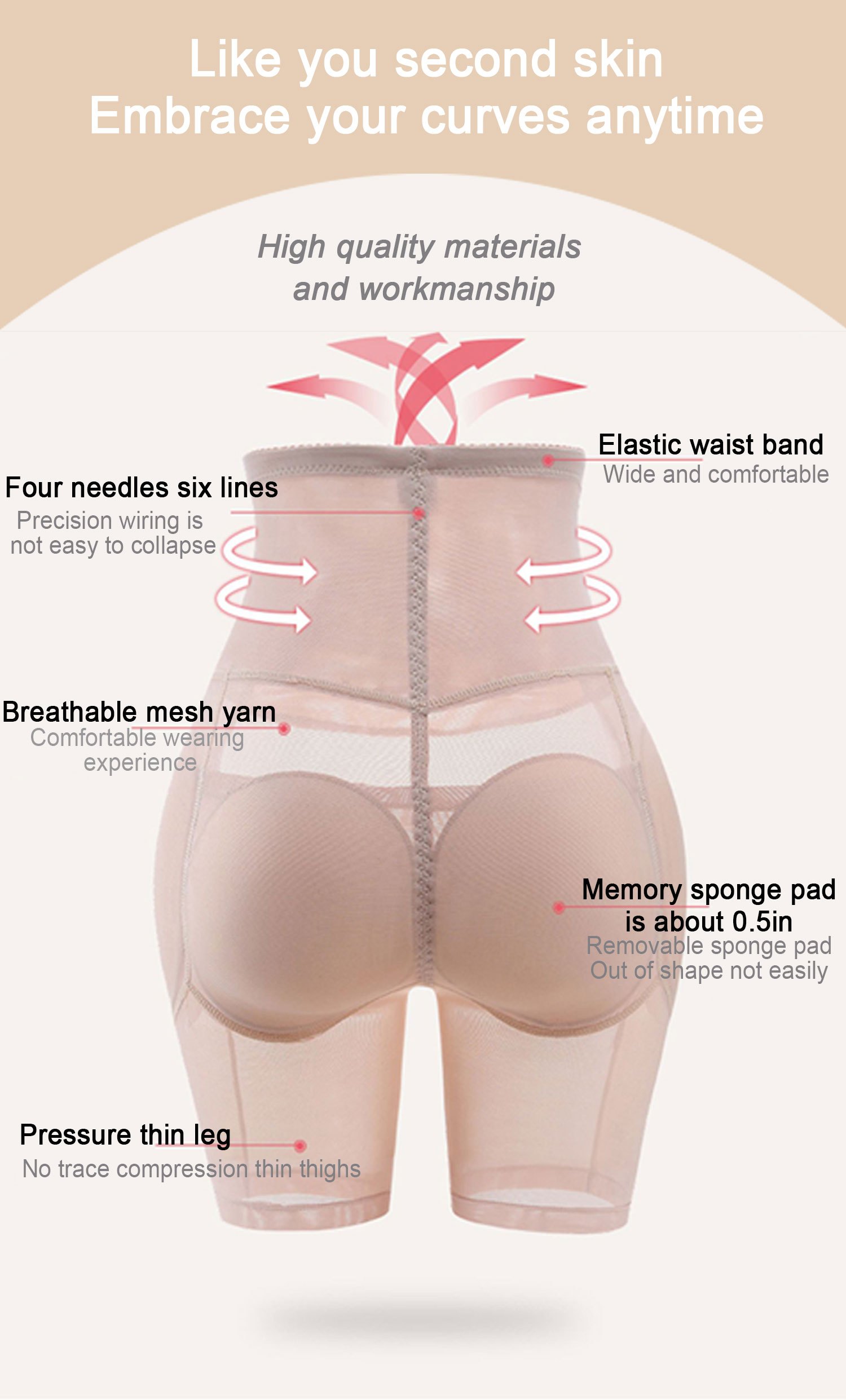 High Waist Padded Hips Seamless Panty Butt Lifter Enhancer Memory