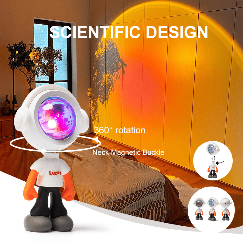 unbrand astronauta romántico Robot Lámpara de puesta de sol Proyector Multi Color luces de puesta de sol para dormitorio transmisión en Vivo fiesta