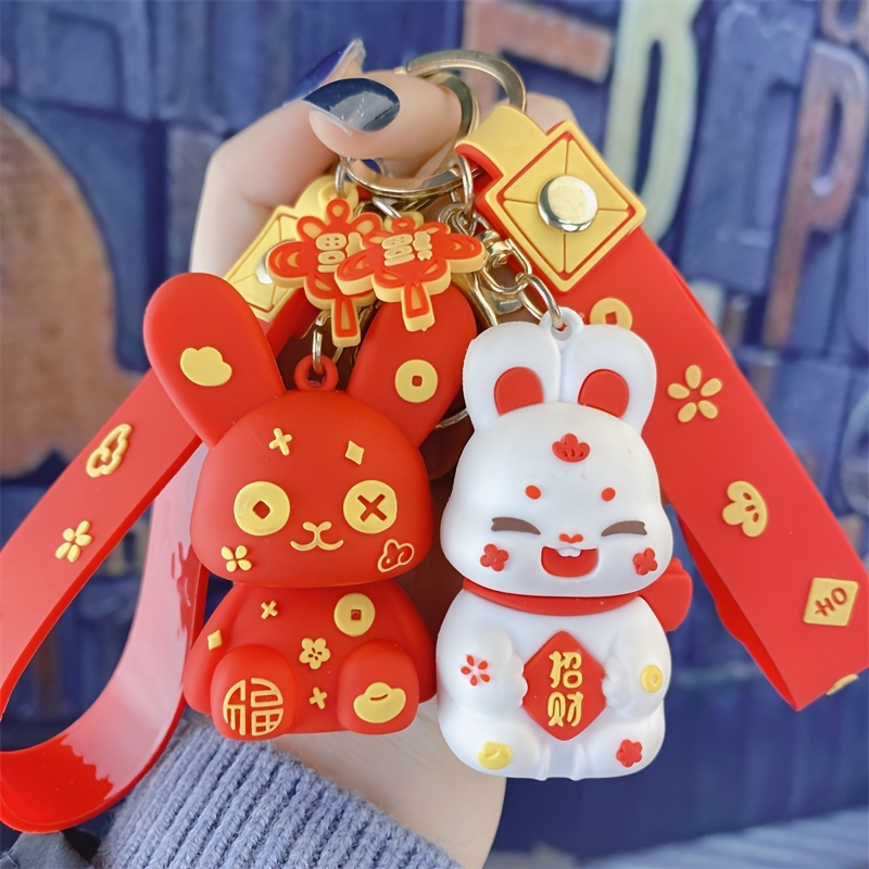 NOLITOY 2pcs Year of The Rabbit Keychain Backpack Animal Keychain Fortune  Charm Pendant Rabbit Pendant Keyrings Lucky Charm Keychain Cute Keychains  for Women Festive Pvc Miss Small Gift at  Women's Clothing