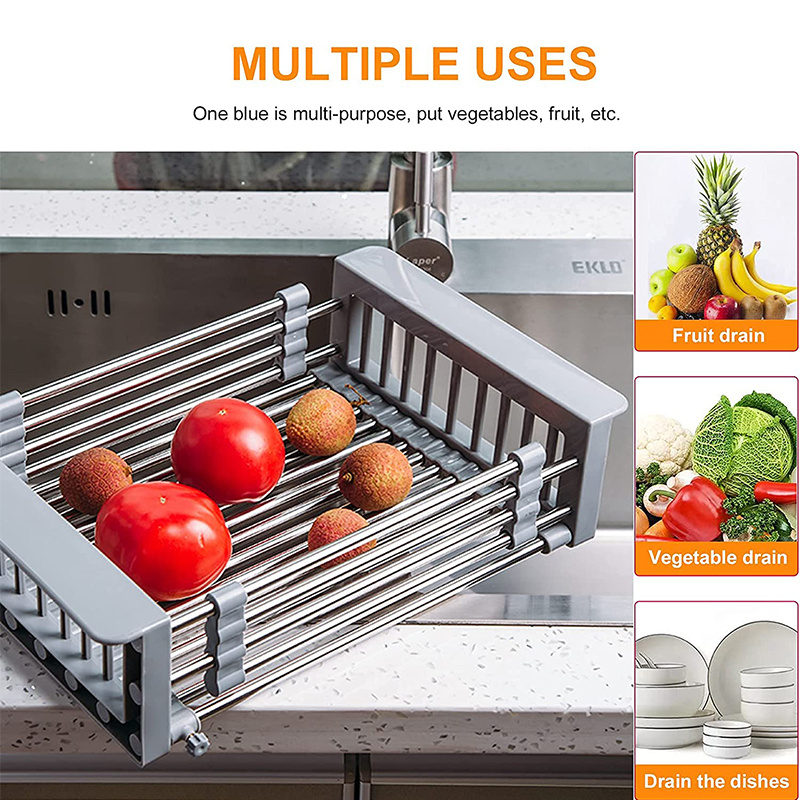 41in Drain Rack Stainless Steel Kitchen Basket Home Dish Retractable Sink  Shelf
