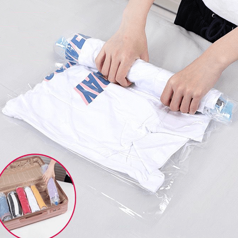 1pc Manual Roll-up Portable Vacuum Compression Bag For Travel Storage