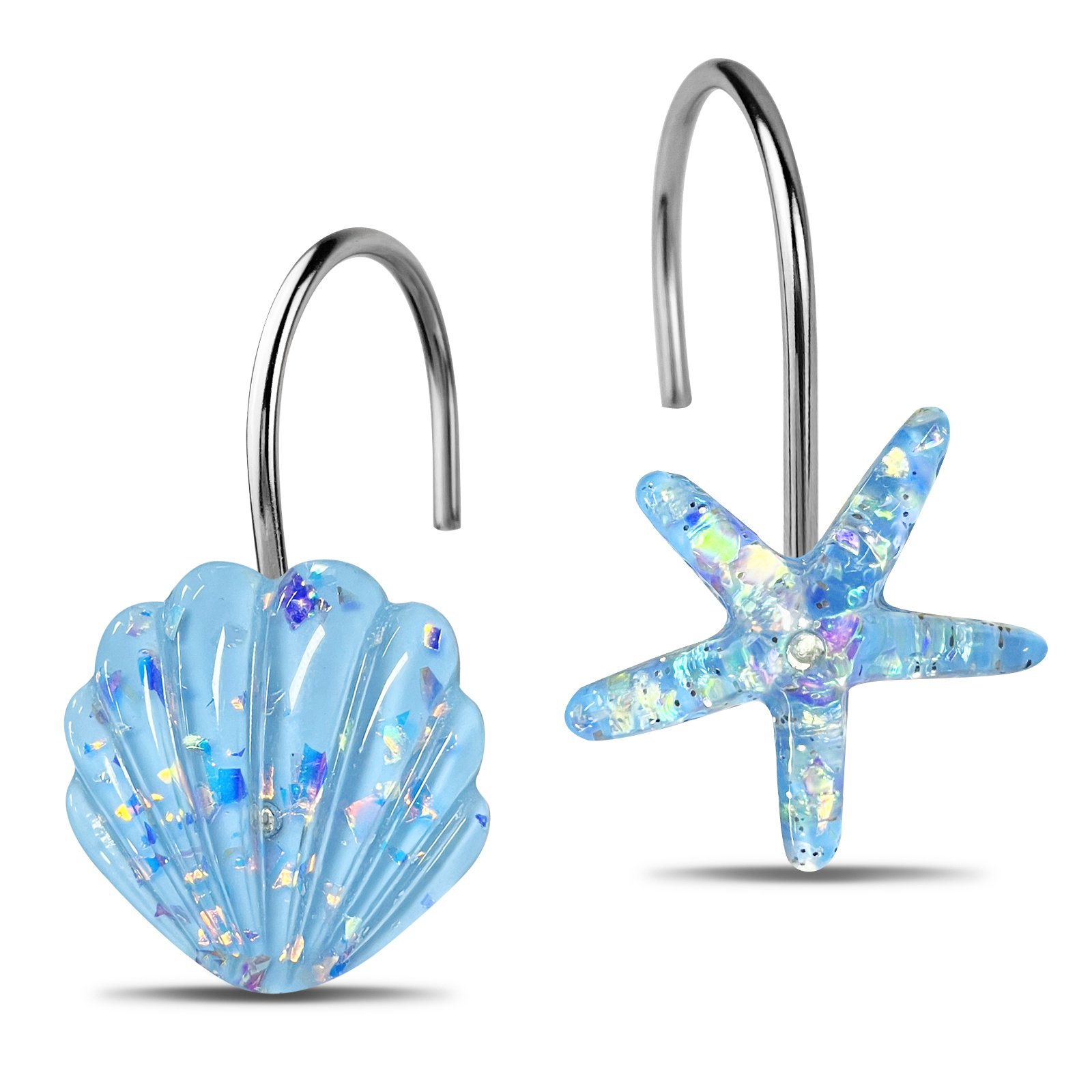 Ocean Series Shower Curtain Hooks Blue Shell Starfish Shape - Temu