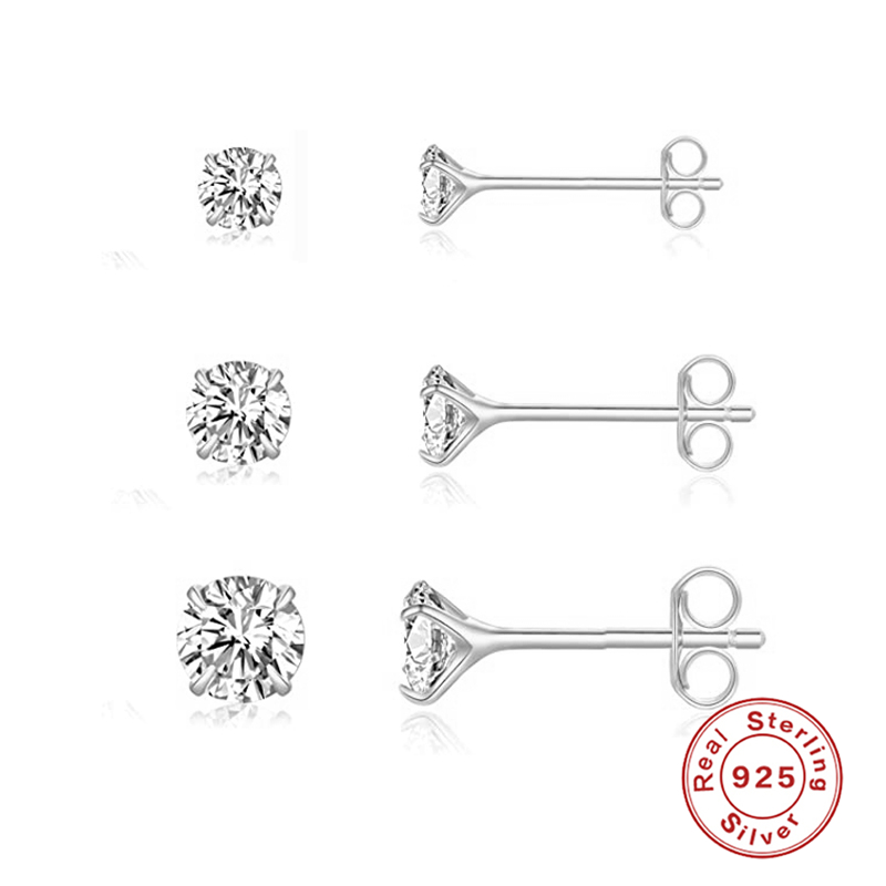 Earrings With Small Star and White Zirconia. 925 Sterling 