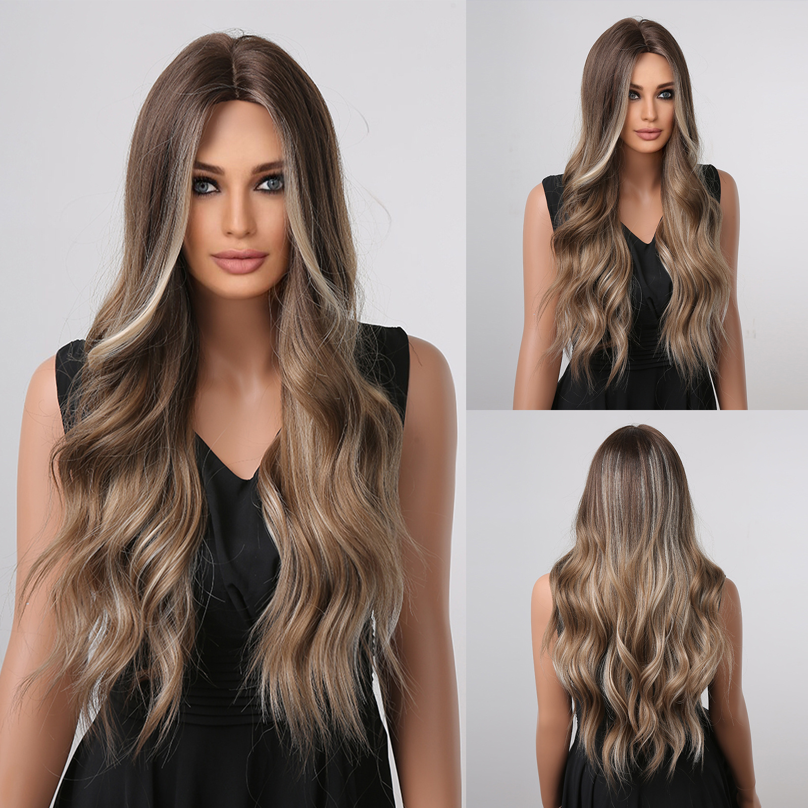 Long Curly Ombre Brown Hair Wig Bangs Perfect Daily Wear Temu