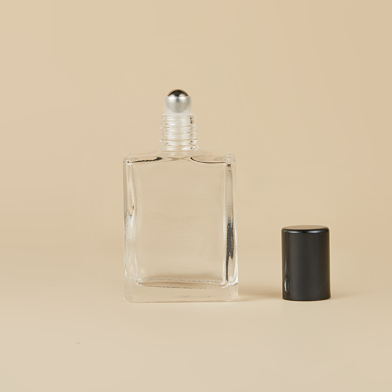 TEMU 15ml Transparent Glass Perfume Bottle Portable Roll-on Essential Oil Bottle Flat Square Refillable Cosmetic Roll-on Bottle