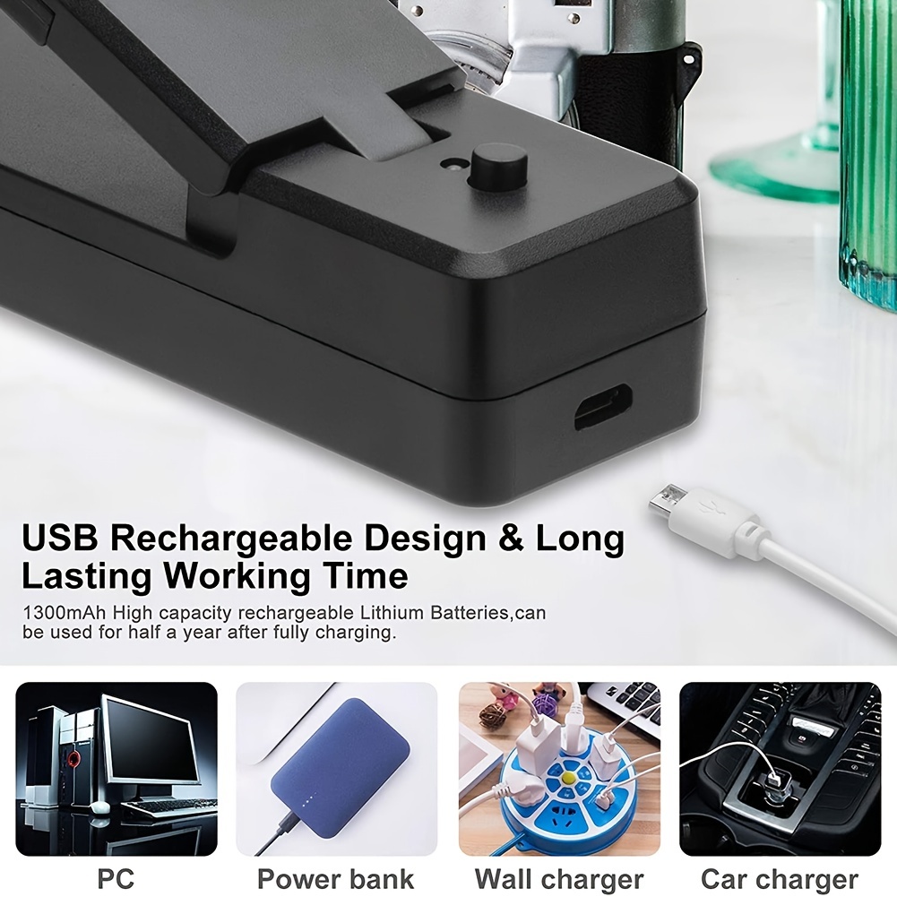 1pc 2 in 1 usb chargable mini bag sealer heat sealers with cutter knife rechargeable portable sealer for plastic bag food storage details 4