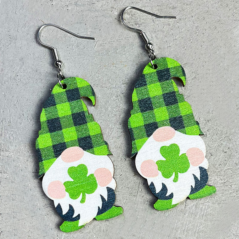 1pc St. Patrick's Day Green Wooden Print Earrings, Gift For Holiday