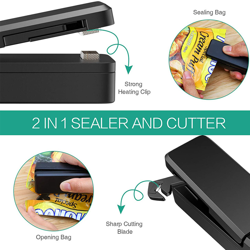 1pc 2 in 1 usb chargable mini bag sealer heat sealers with cutter knife rechargeable portable sealer for plastic bag food storage details 1