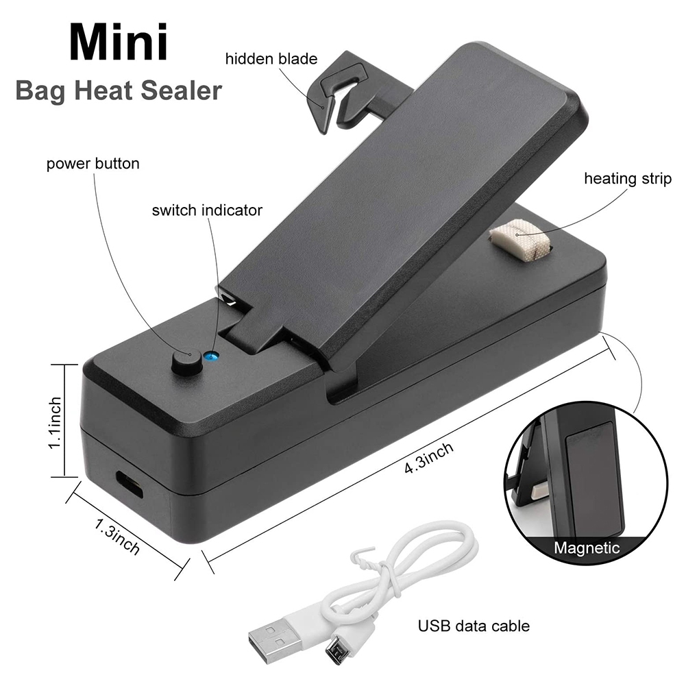 1pc 2 in 1 usb chargable mini bag sealer heat sealers with cutter knife rechargeable portable sealer for plastic bag food storage details 6