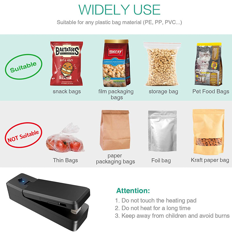 1pc 2 in 1 usb chargable mini bag sealer heat sealers with cutter knife rechargeable portable sealer for plastic bag food storage details 2