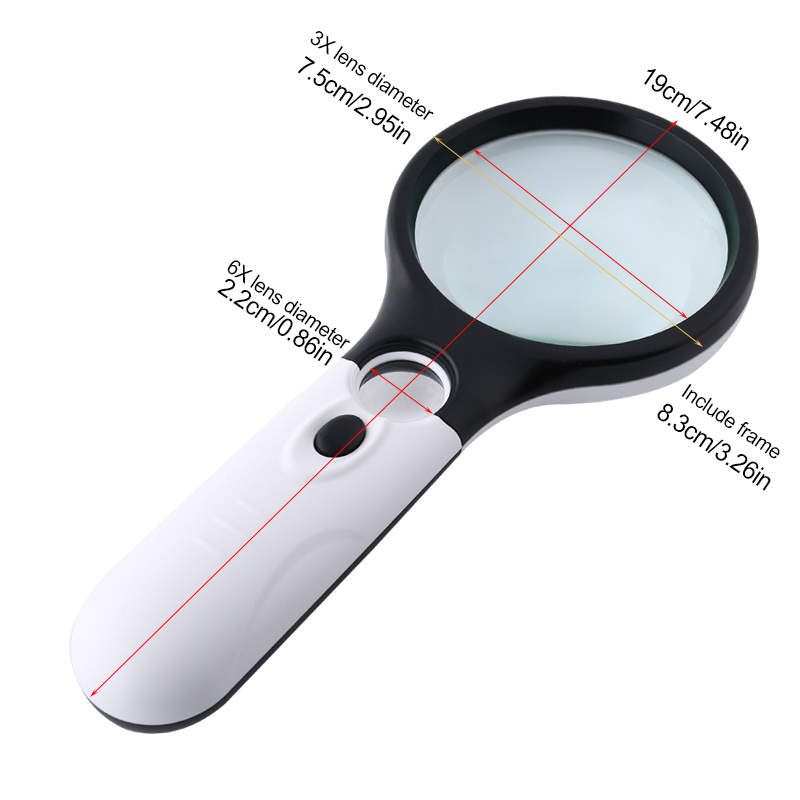 KunHe 2 Packs Magnifying Glass with 3 Led Light,3X 15x Handheld Magnifier  with Light for Reading, for Kids & Seniors