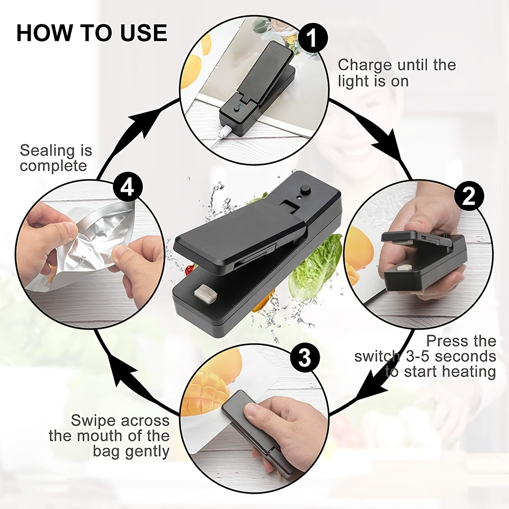 1pc 2 in 1 usb chargable mini bag sealer heat sealers with cutter knife rechargeable portable sealer for plastic bag food storage details 5