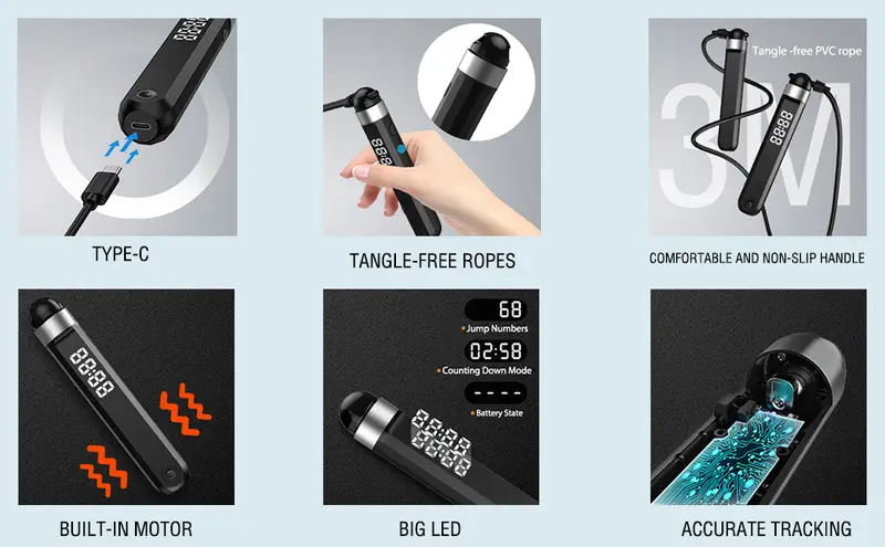 JR S1 Weight Loss Smart Jump Rope With Blue LED Digital Display Type C Charging Cable Luxury Gift Box Carrying Bag