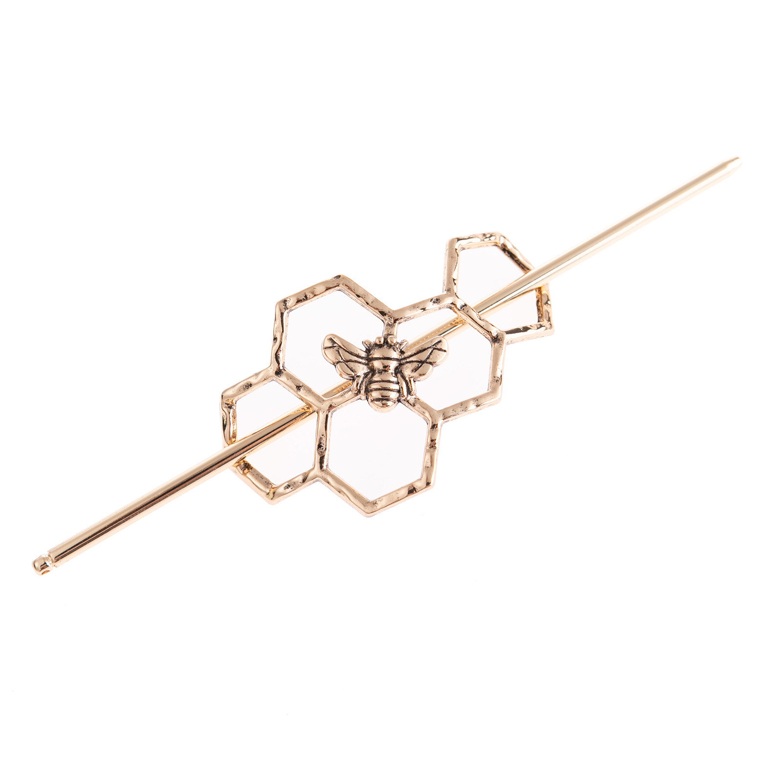 Large Brass Honeycomb Handmade Hair Bun Slide Pin with Dangling