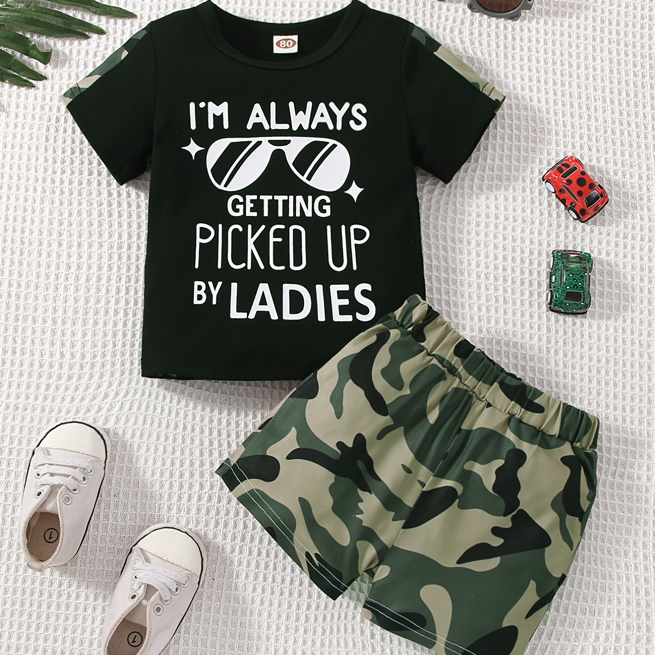 

Trendy Camouflage Shorts & Funny Letter Graphic T-shirt Toddle Baby 2pcs Outfit Set, Kids Spring And Summer Clothes