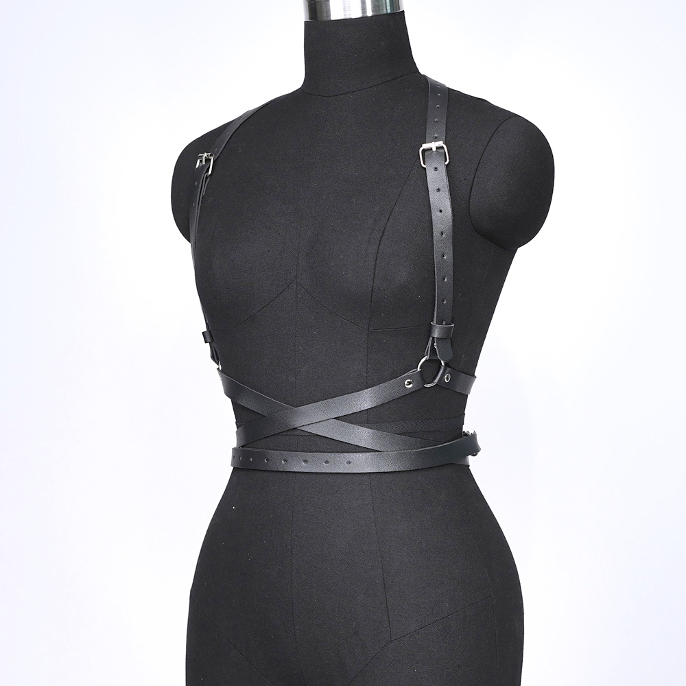 Body Harness Chain Pu Leather Bra Top Chest Chain Waist Belt - Temu