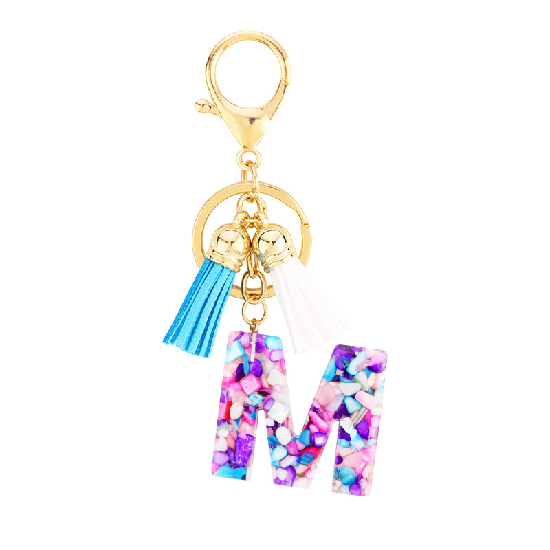 New 26 Letters Bright Fruit Resin Keychain Charm Women Fashion Handbag  Ornaments With Tassel Key Ring Chic Accessories Gift