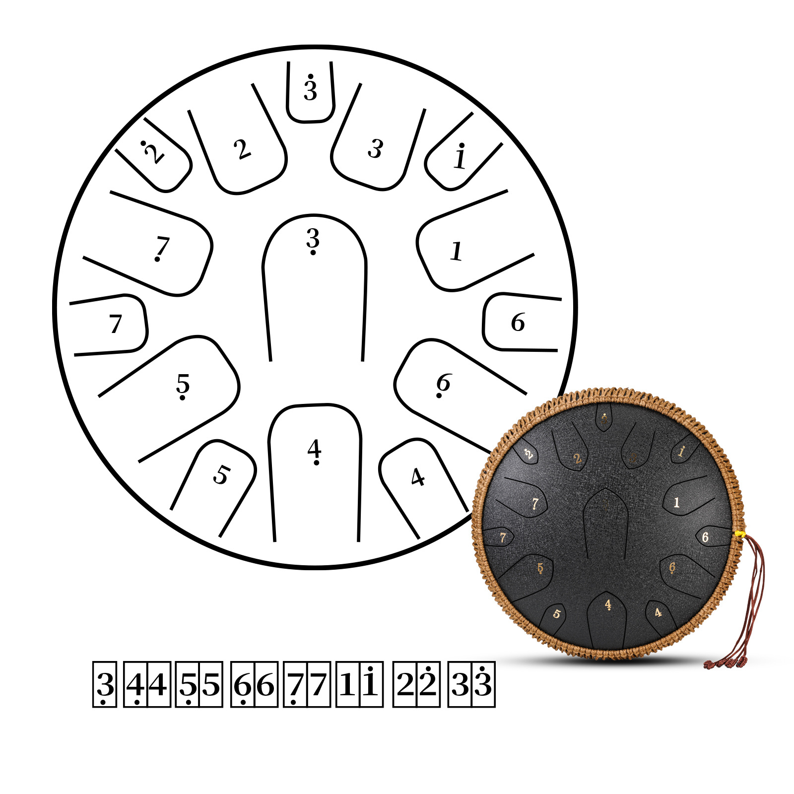 14 Inch 15 Note Steel Tongue Drum Qingshi Percussion Instrument Hand Pan  Drum with Drum Mallets Carry Bag，Used for music education concert spiritual