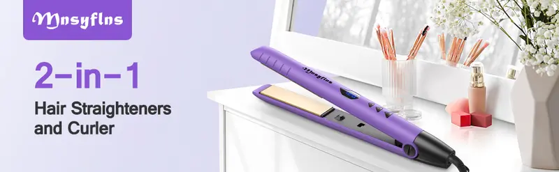 hair straightener hair straightener flat iron straightener and curling iron for all hairstyles fast heating with lcd display dual voltage adjustable temp gift for girls women purple details 1