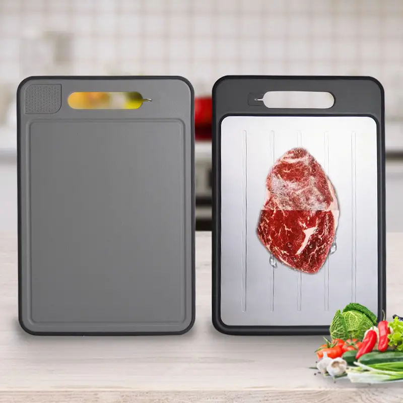 1pc double sided cutting board multifunctional food tray rapid thawing plate alloy steel grinding chopping board with knife sharpener for home kitchen details 0