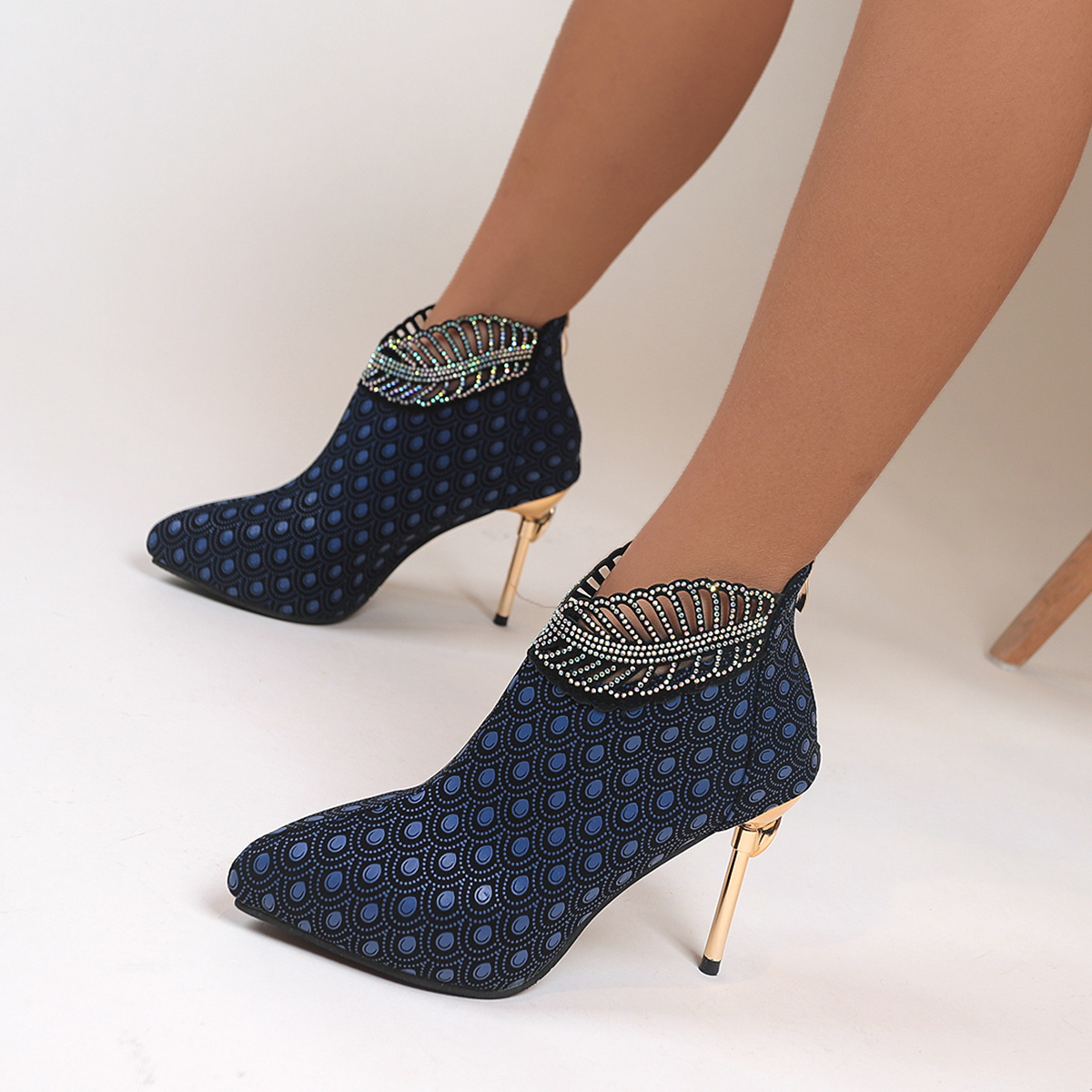 Women's Pointed Toe High Heel Ankle Boots Decorative Heel Temu