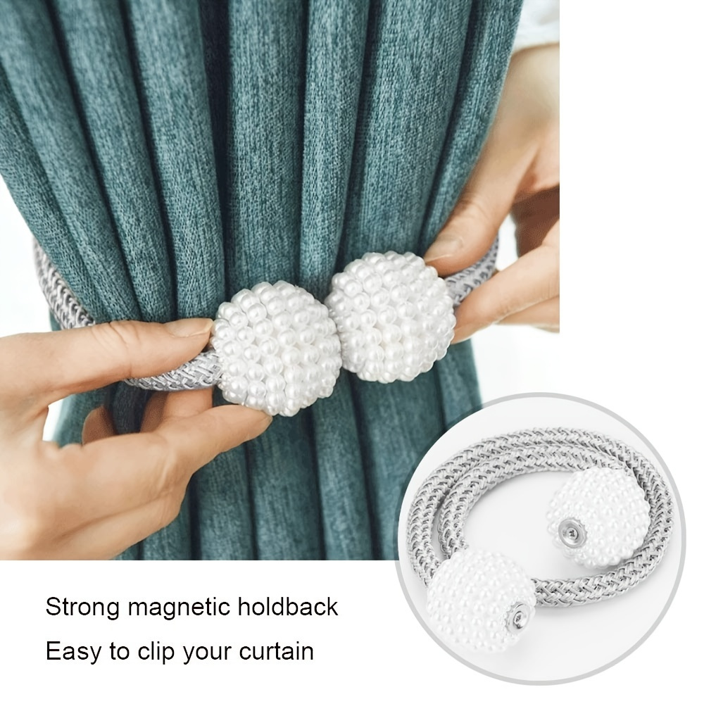 

2pcs Pearl Magnetic Curtain Tiebacks - Convenient Drape Tie Backs For Small, Thin, Or Sheer Window Drapes
