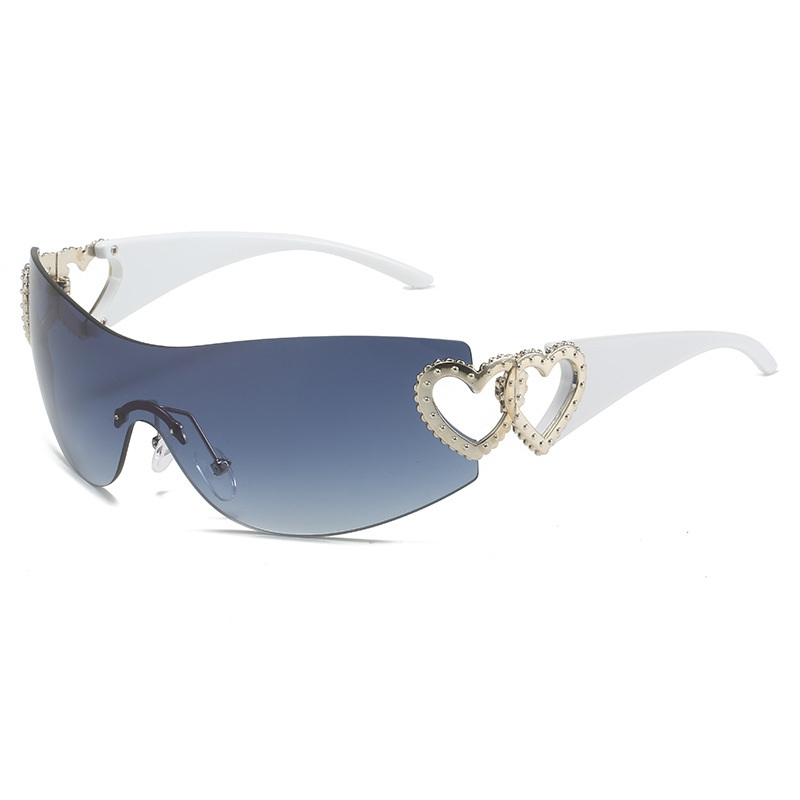 Heart Sunglasses Women Oversized Wrap Around Frame One Piece Lens