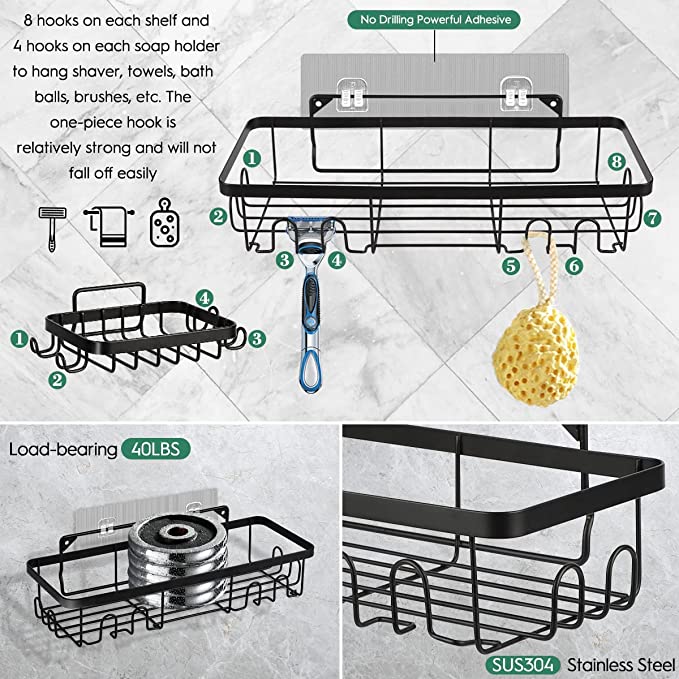 Shower Caddy Basket Shelf With 2 Soap Holder towel Hooks No - Temu