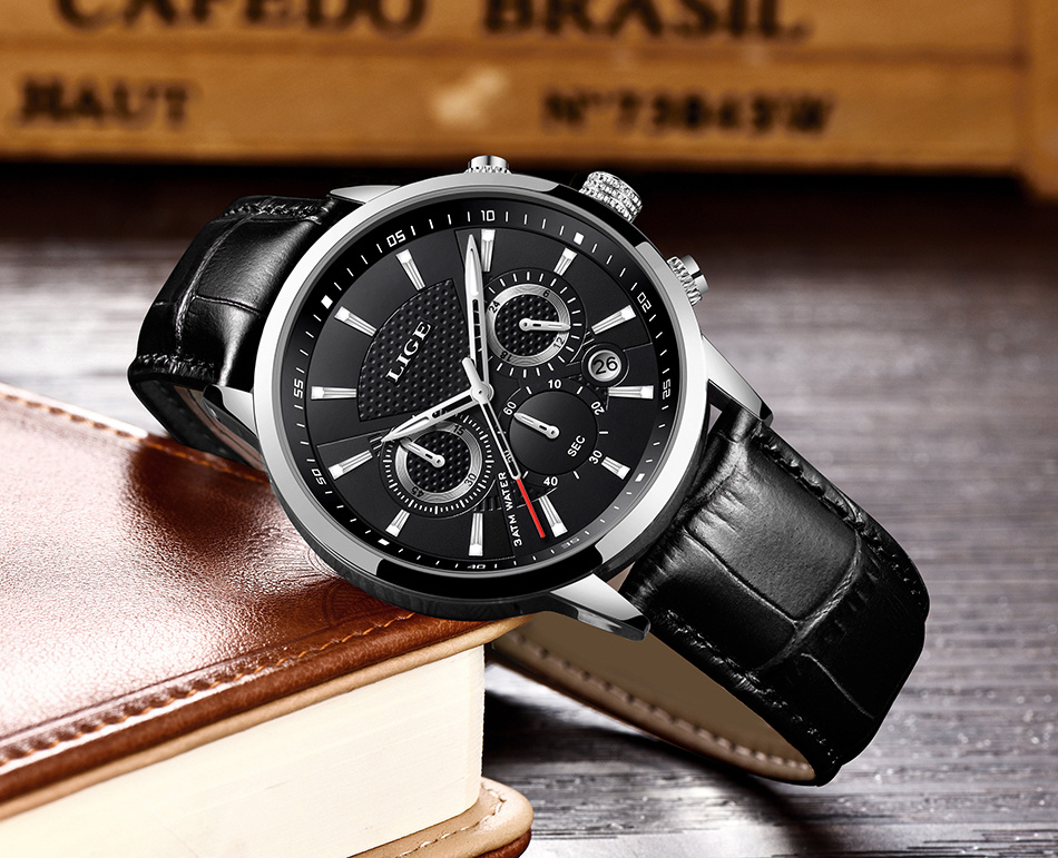 watches mens 2022   top brand luxury casual leather quartz mens watch business clock male sport date chronograph details 15